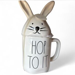 New Rae Dunn “Hop To It” Mug with Bunny Topper